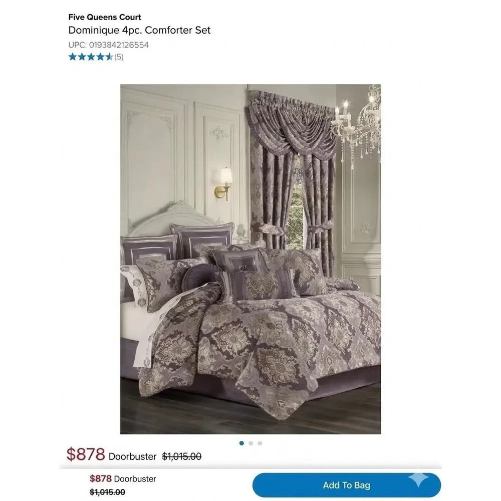 NEW! Five Queens Dominique 4PC Damask Comforter Set King Lavander
